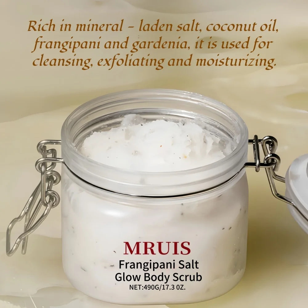 490g Organic Luxurious Tropical Frangipani Salt  Body Scrub Helps Moisture Locking Exfoliating Softening Skin Fragrance Mud