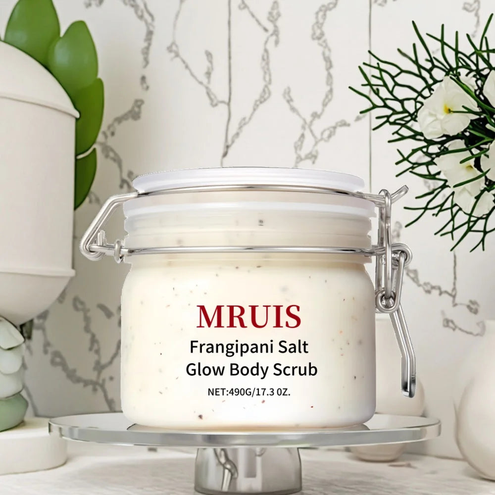 490g Organic Luxurious Tropical Frangipani Salt  Body Scrub Helps Moisture Locking Exfoliating Softening Skin Fragrance Mud