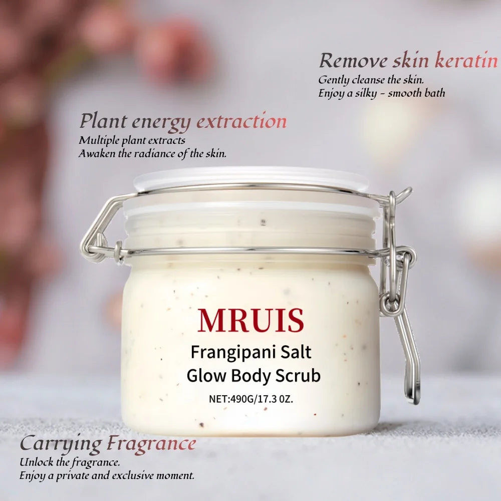 490g Organic Luxurious Tropical Frangipani Salt  Body Scrub Helps Moisture Locking Exfoliating Softening Skin Fragrance Mud